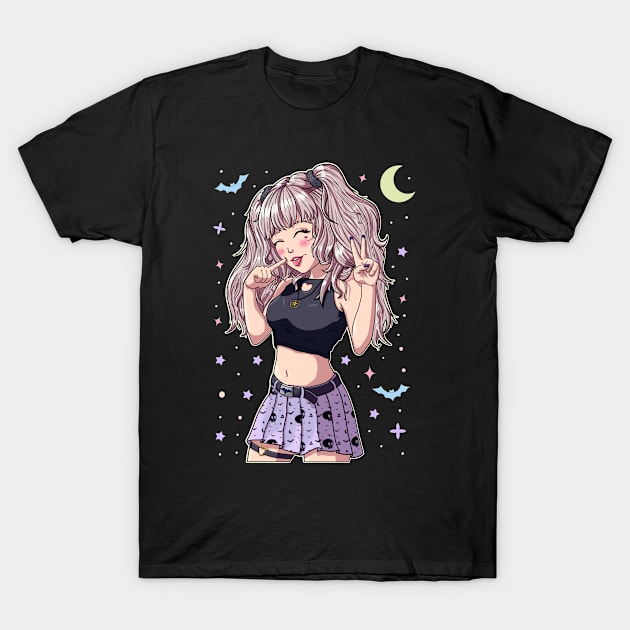 Cute Anime Girl White Hair T-Shirt by Dener Queiroz